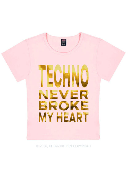 Techno Broke Heart Silver Foil Printed Y2K Baby Tee Cherrykitten
