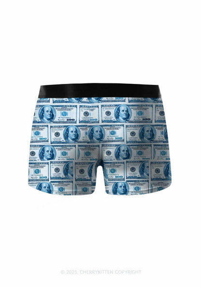 Blue Dollars Y2K Print Men Boxer Briefs Cherrykitten