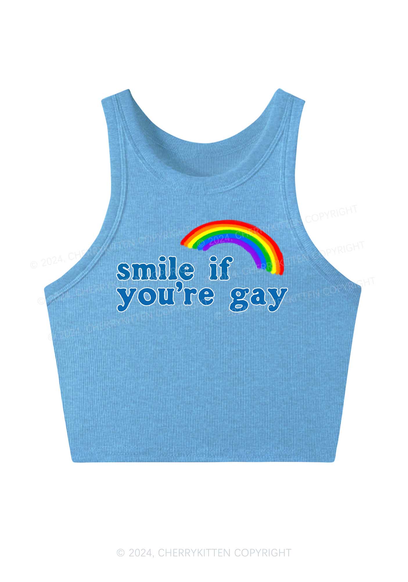 Rainbow Smile If You're Gay Y2K Crop Tank Top Cherrykitten