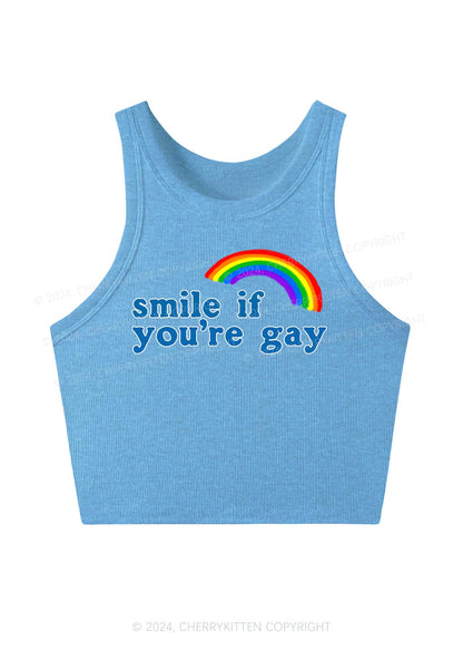 Rainbow Smile If You're Gay Y2K Crop Tank Top Cherrykitten