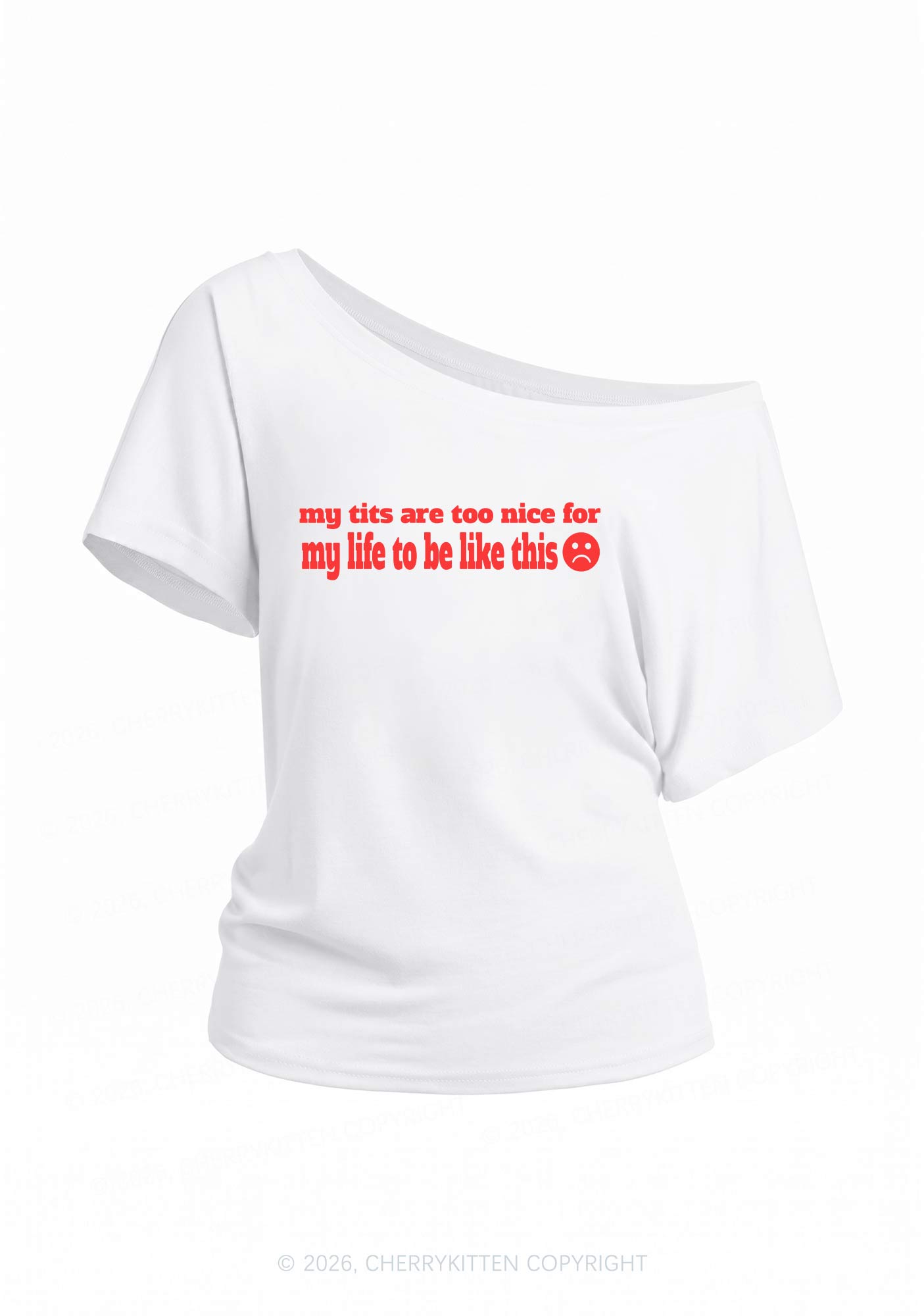My Txts Are Too Nice Y2K Off Shoulder Tee Cherrykitten