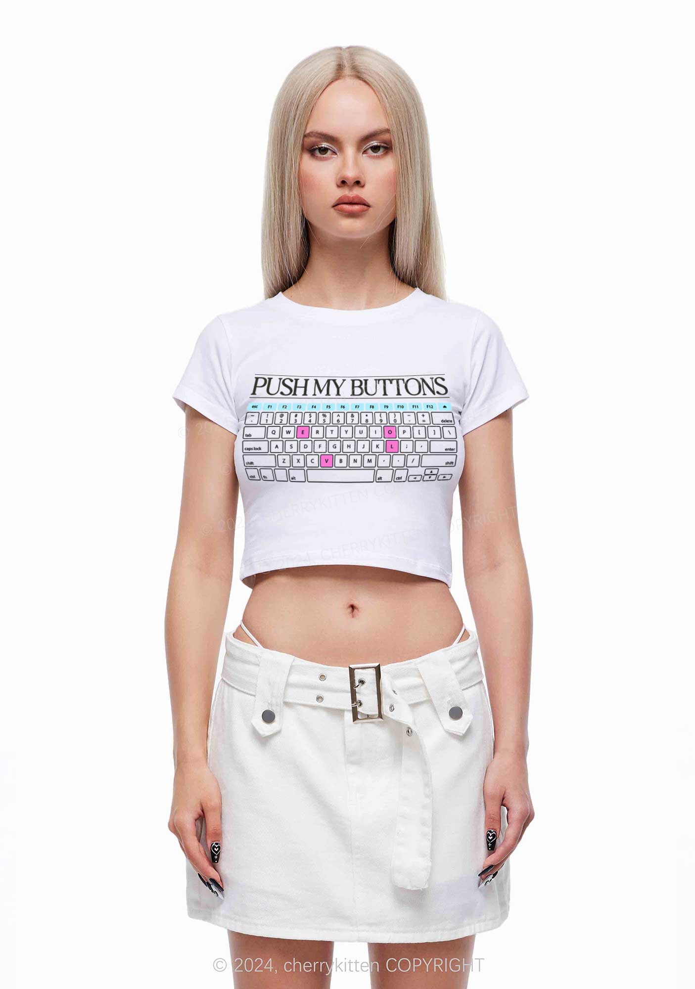 Push My Buttons Y2K Baby Tee Cherrykitten