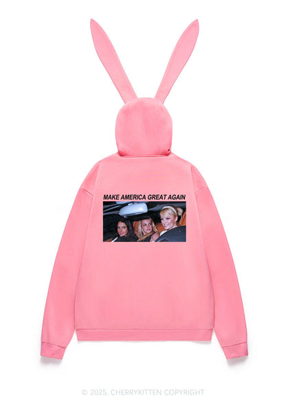 Make America Great Again Y2K Bunny Ear Zip Hoodie Cherrykitten