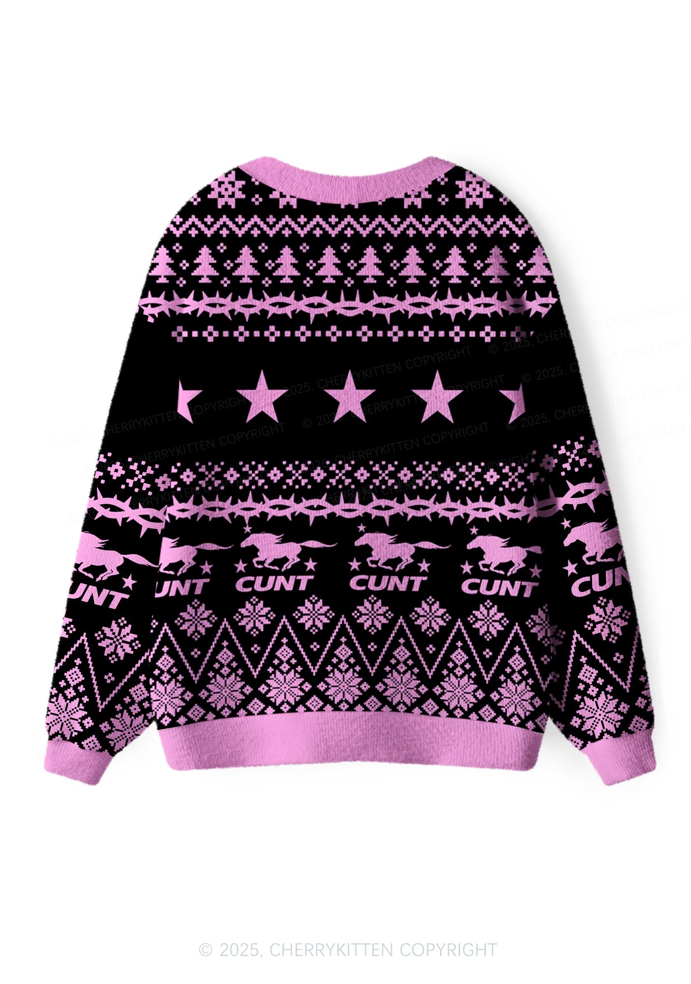 Pink Cxxt Stars Y2K Christmas Cardigan Knit Sweatshirt Cherrykitten