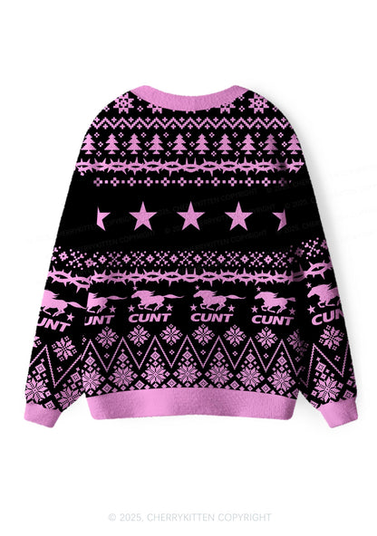 Pink Cxxt Stars Y2K Christmas Cardigan Knit Sweatshirt Cherrykitten