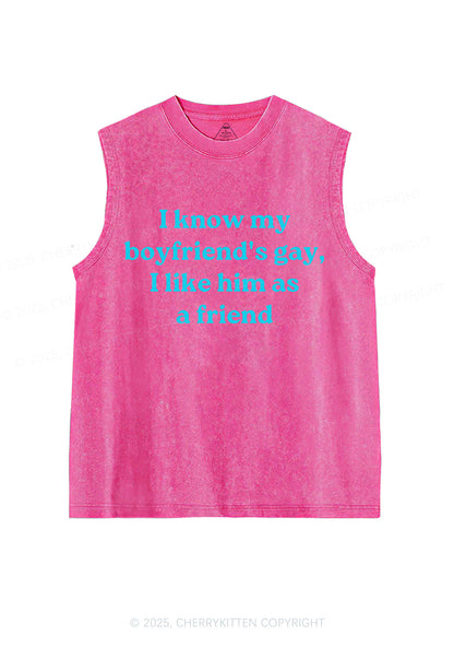 I Know My BF Is Gay Pride Y2K Washed Muscle Tank Cherrykitten