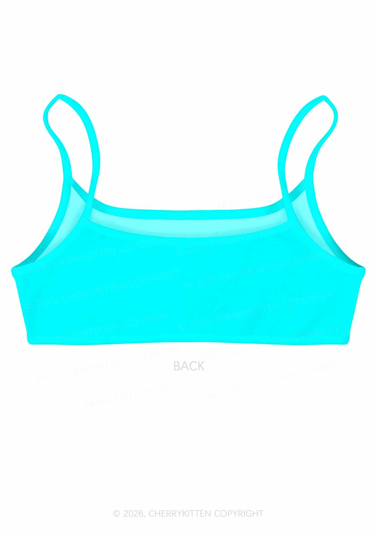 Aqua Blue Plain Y2K Print Super Crop Cami Cherrykitten