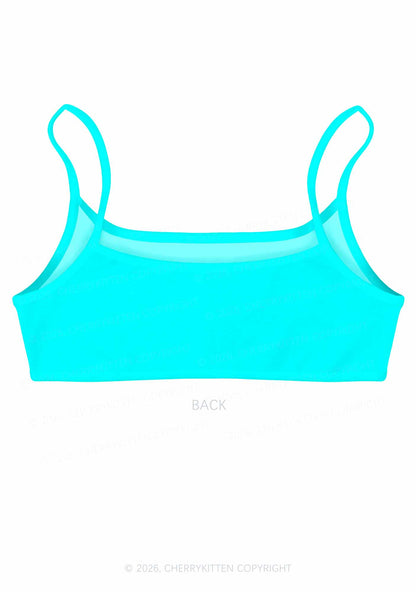 Aqua Blue Plain Y2K Print Super Crop Cami Cherrykitten