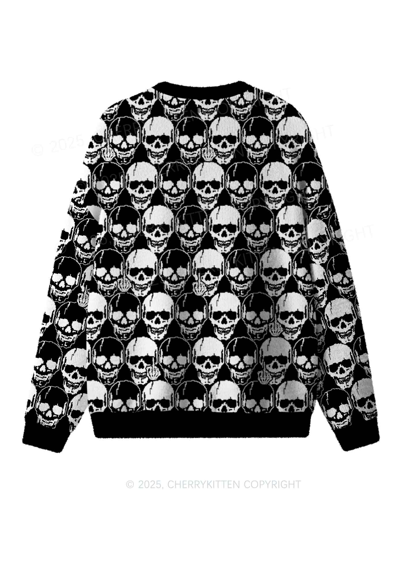 Fxck Skulls Y2K Christmas Knit Sweatshirt Cherrykitten