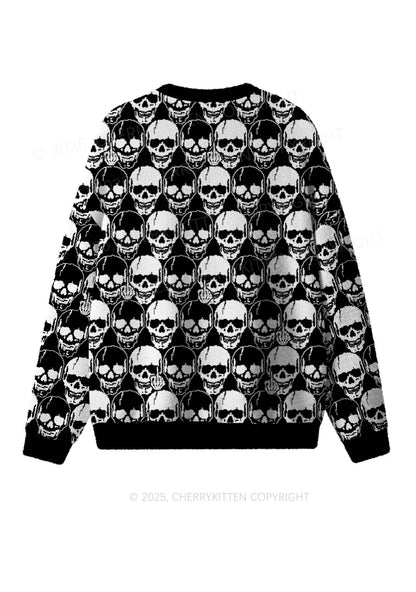 Fxck Skulls Y2K Christmas Knit Sweatshirt Cherrykitten