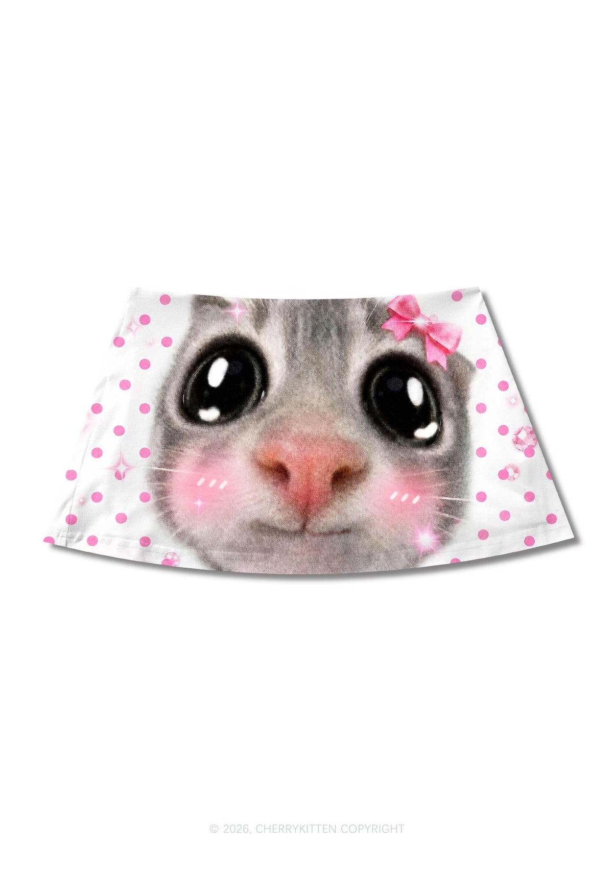 Pink Dots Bow Cat Y2K Print Mini Skirt Cherrykitten