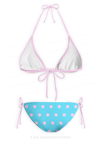 Blue And Pink Dots Y2K Print Bikini Set Cherrykitten
