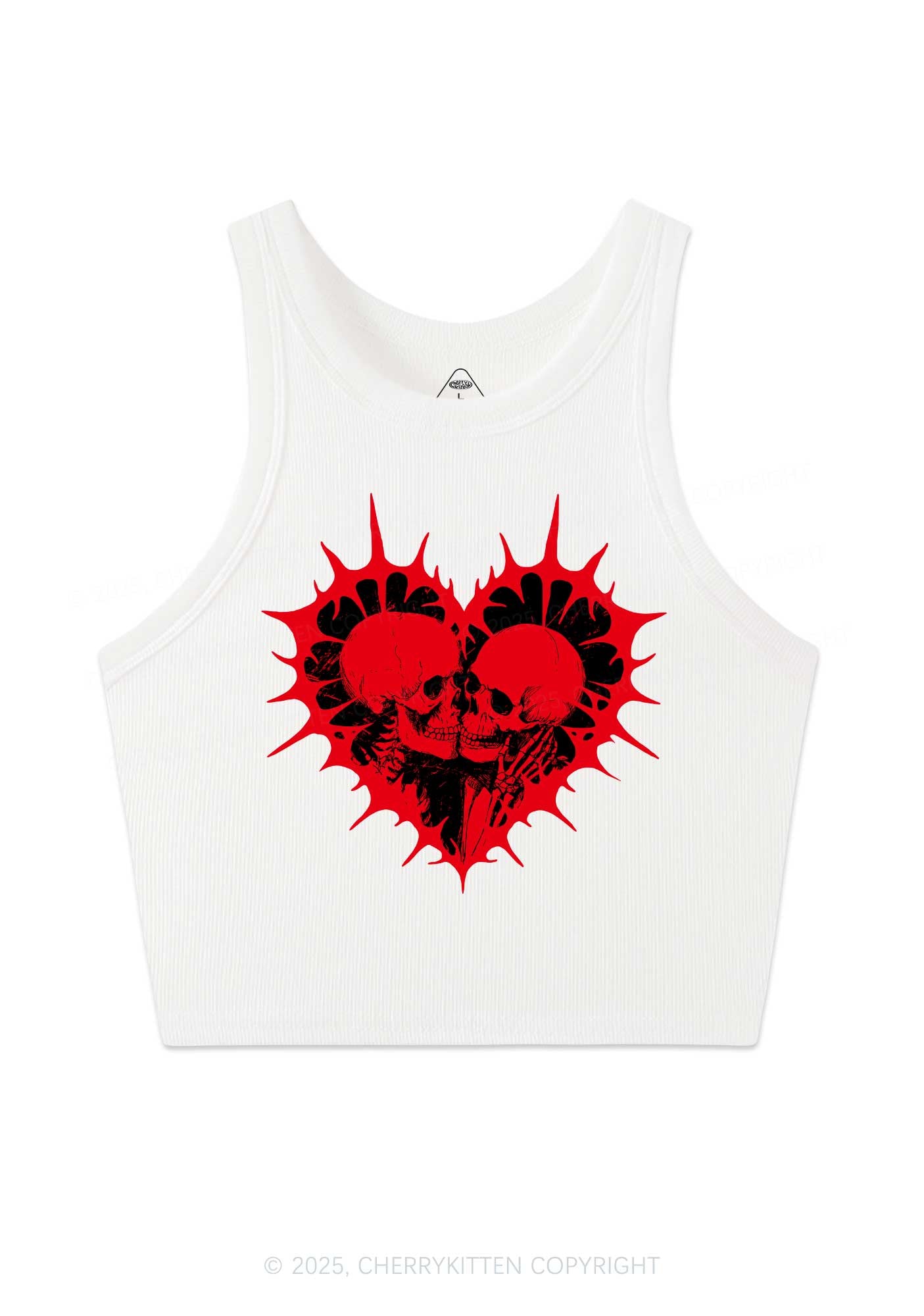 Spiked Heart Skulls Valentine's Day Y2K Crop Tank Top Cherrykitten