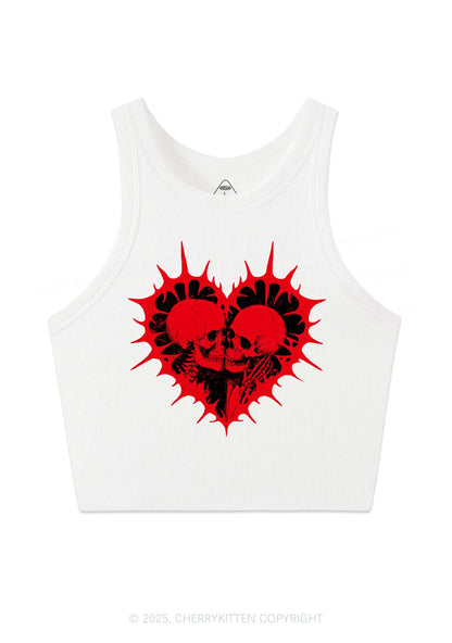 Spiked Heart Skulls Valentine's Day Y2K Crop Tank Top Cherrykitten
