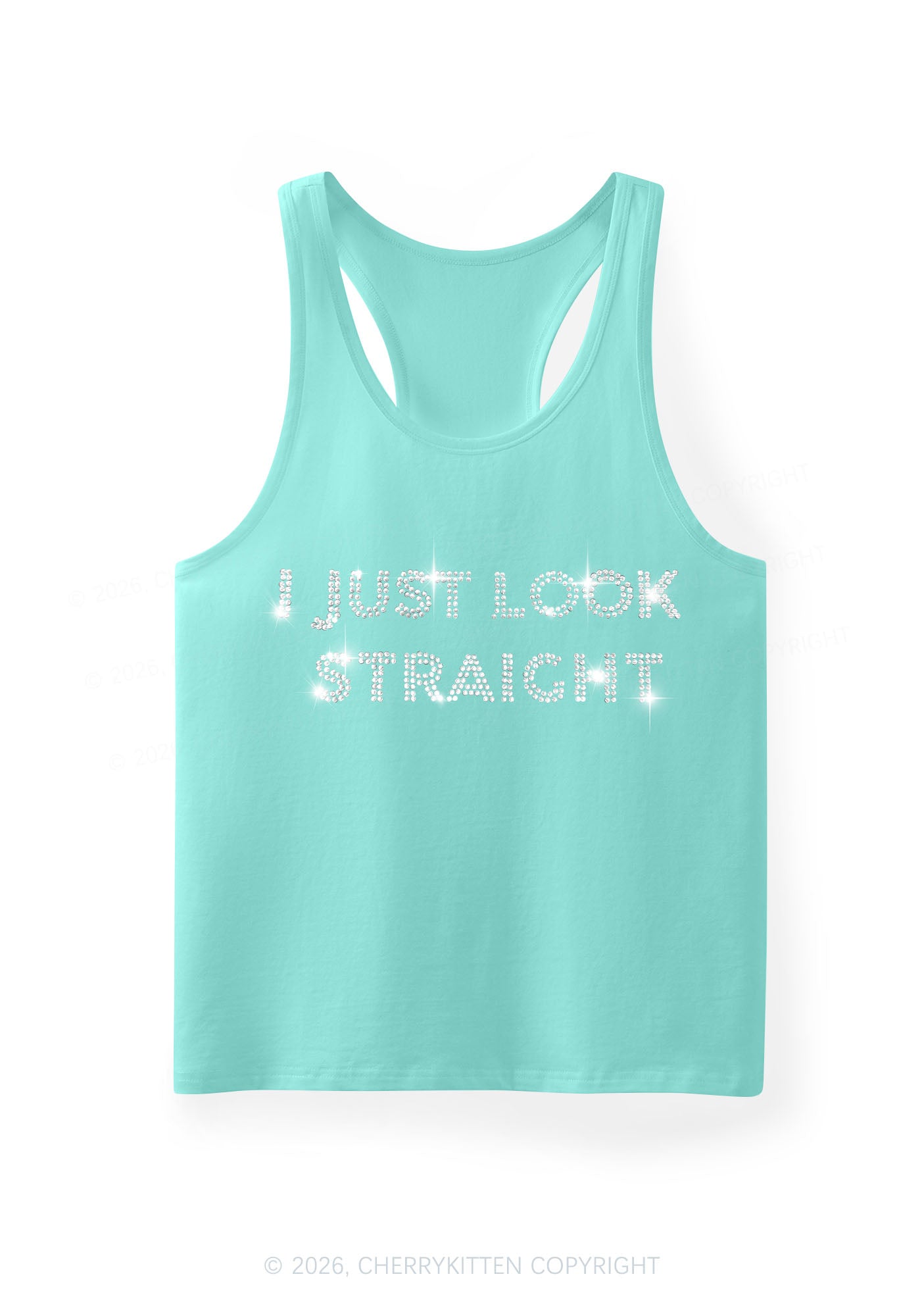 Rhinestone I Just Look Straight Pride Y2K Men Racerback Tank Top Cherrykitten