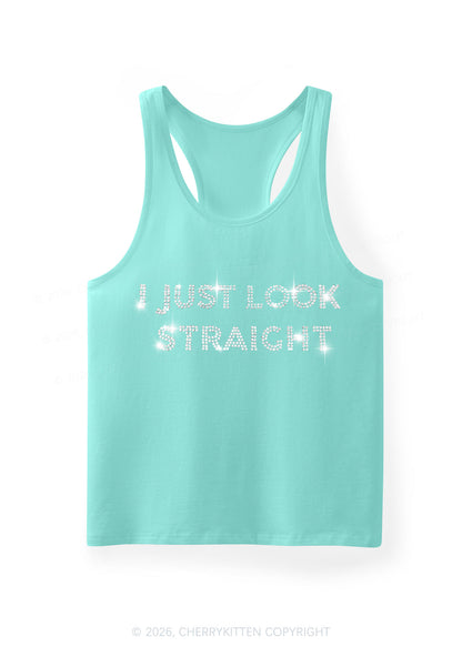Rhinestone I Just Look Straight Pride Y2K Men Racerback Tank Top Cherrykitten