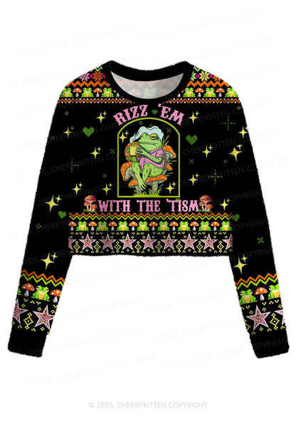 Tism Rizz Frog Y2K Christmas Crop Knit Sweatshirt Cherrykitten
