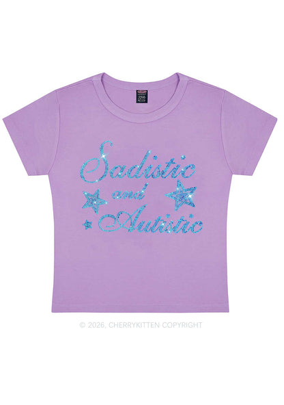 Rhinestone Sadistic And Autistic Y2K Baby Tee Cherrykitten
