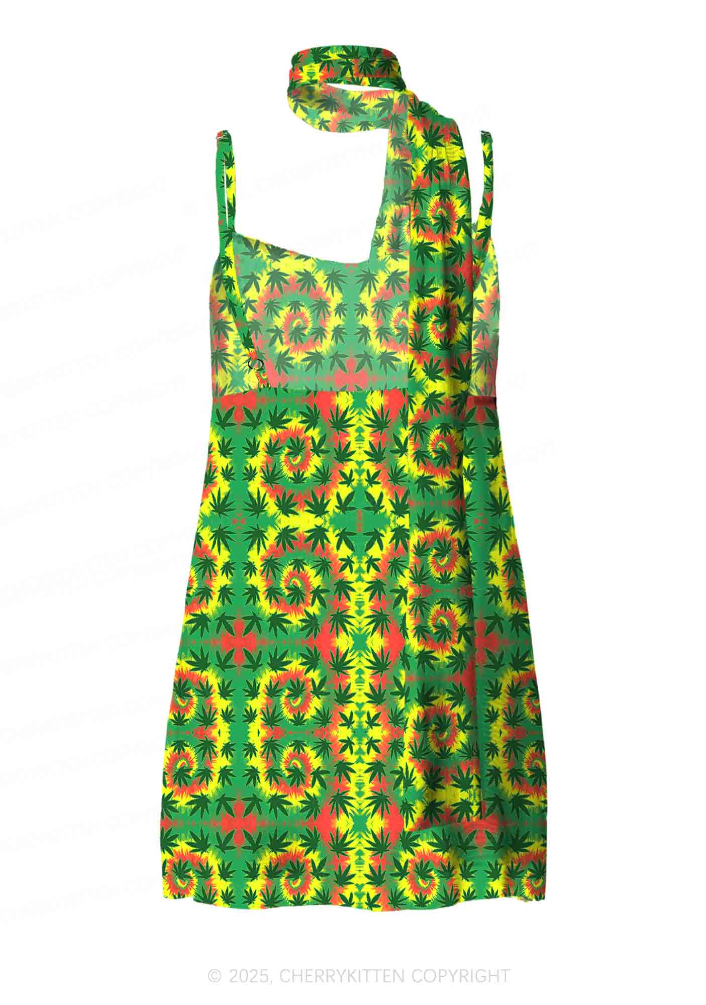 Trippy Leaves Y2K Mesh Slip Dress Cherrykitten