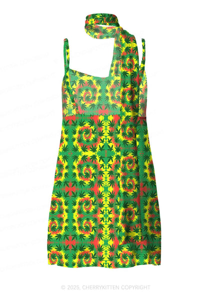 Trippy Leaves Y2K Mesh Slip Dress Cherrykitten