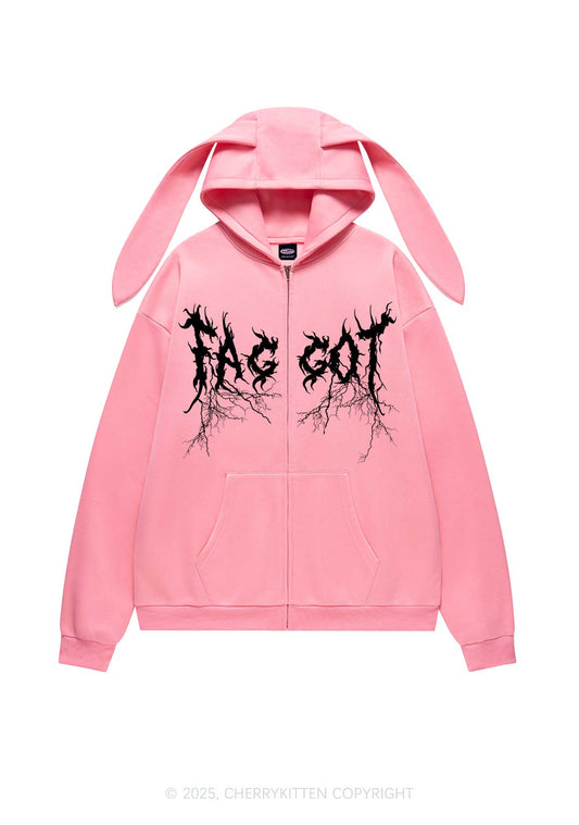 Punk Faggot Pride Y2K Bunny Ear Zip Hoodie Cherrykitten