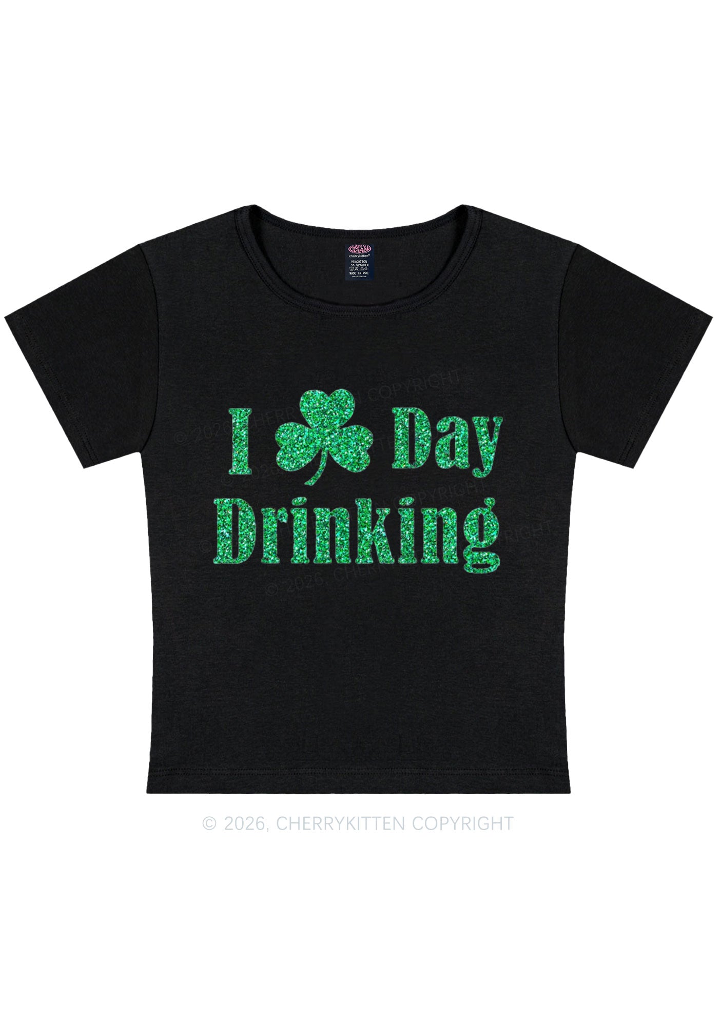 Glitter I Love Day Drinking St Patricks Y2K Baby Tee Cherrykitten