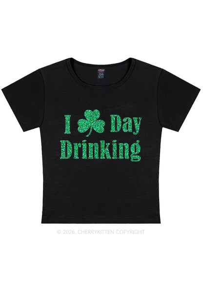 Glitter I Love Day Drinking St Patricks Y2K Baby Tee Cherrykitten