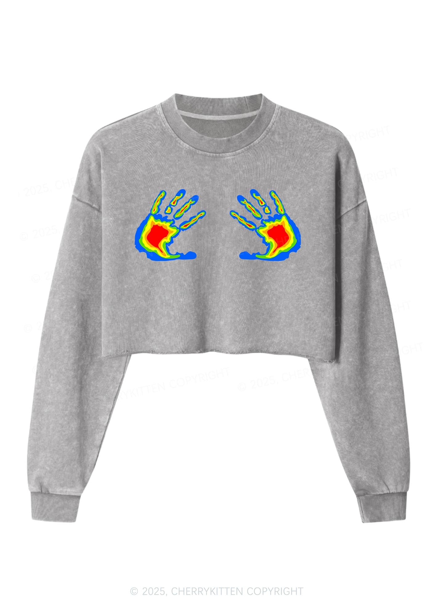Thermal Hands Y2K Crop Washed Sweatshirts Cherrykitten