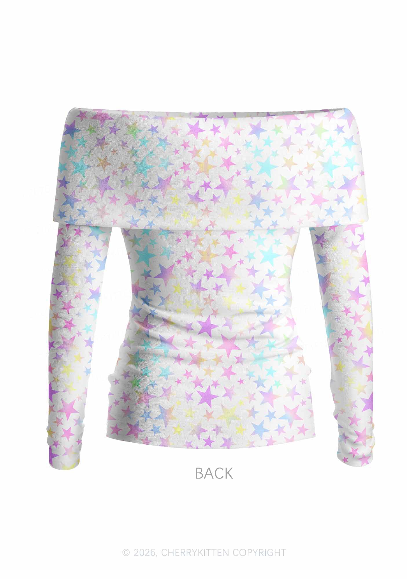 Pastel Star Alpha Male Y2K Off Shoulder Fold Over Knit Top Cherrykitten