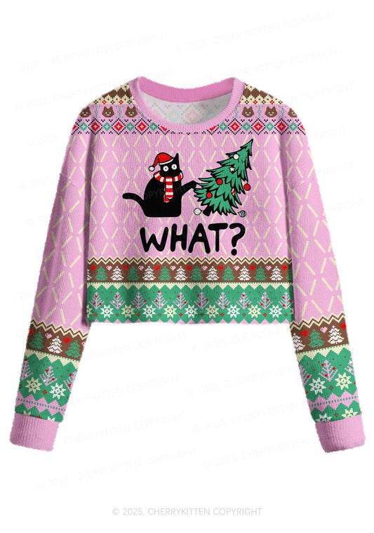 What Tree Y2K Christmas Crop Knit Sweatshirt Cherrykitten