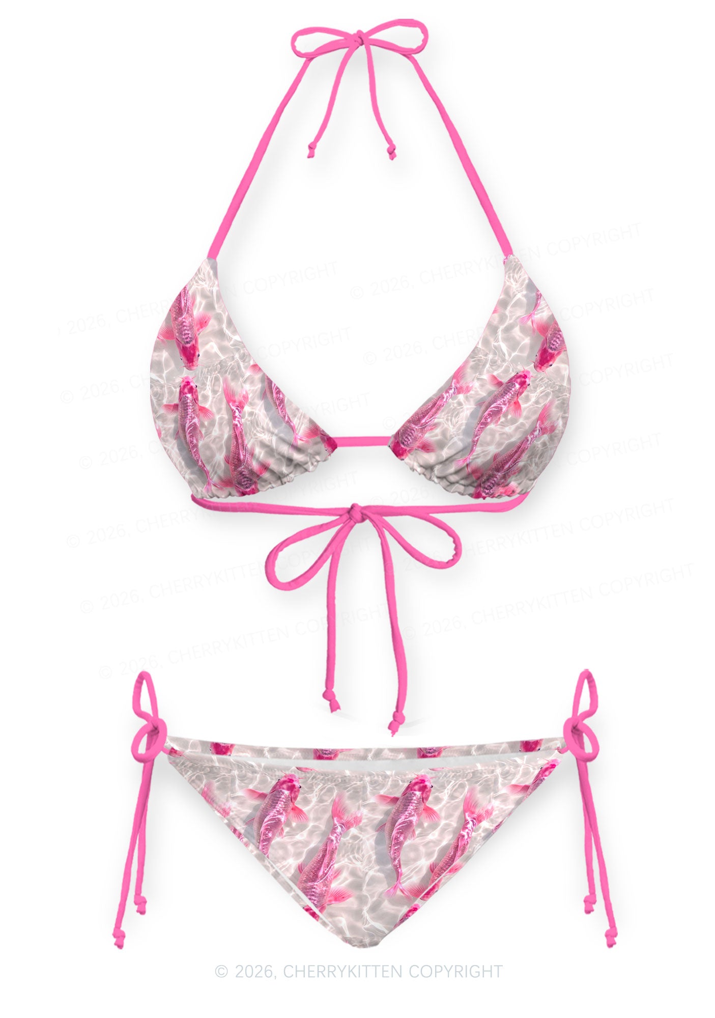 Pink Carp Water Ripple Y2K Print Bikini Set Cherrykitten