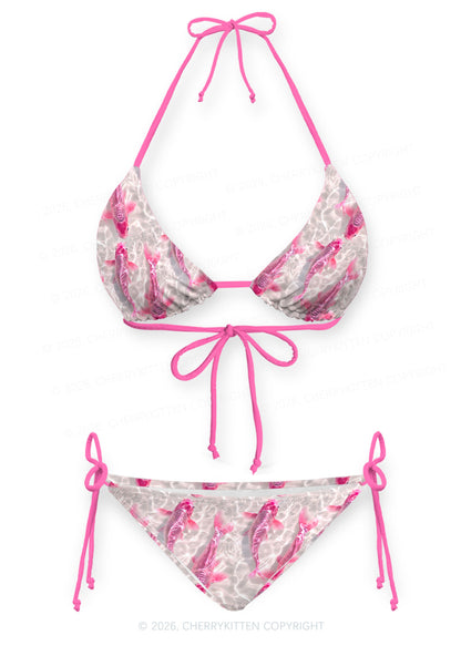 Pink Carp Water Ripple Y2K Print Bikini Set Cherrykitten
