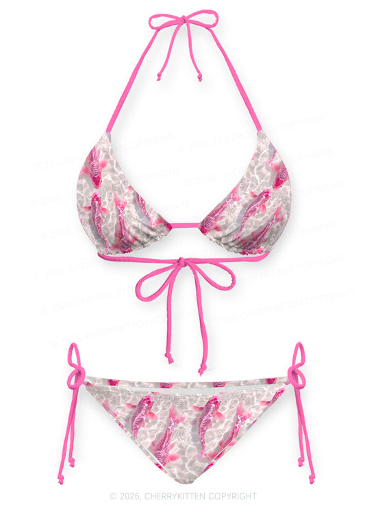 Pink Carp Water Ripple Y2K Print Bikini Set Cherrykitten