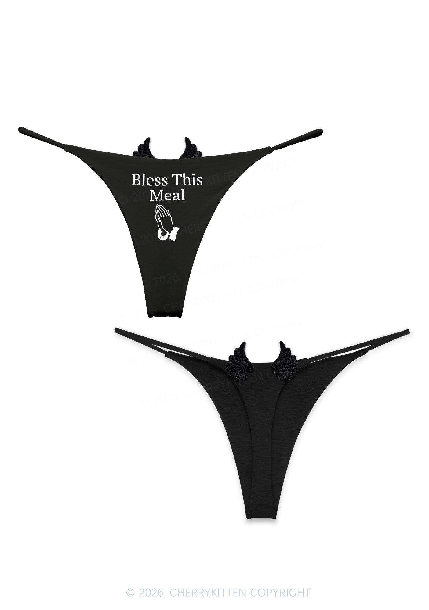 Bless This Meal Y2K Bikini String Thong With Black Wings Cherrykitten