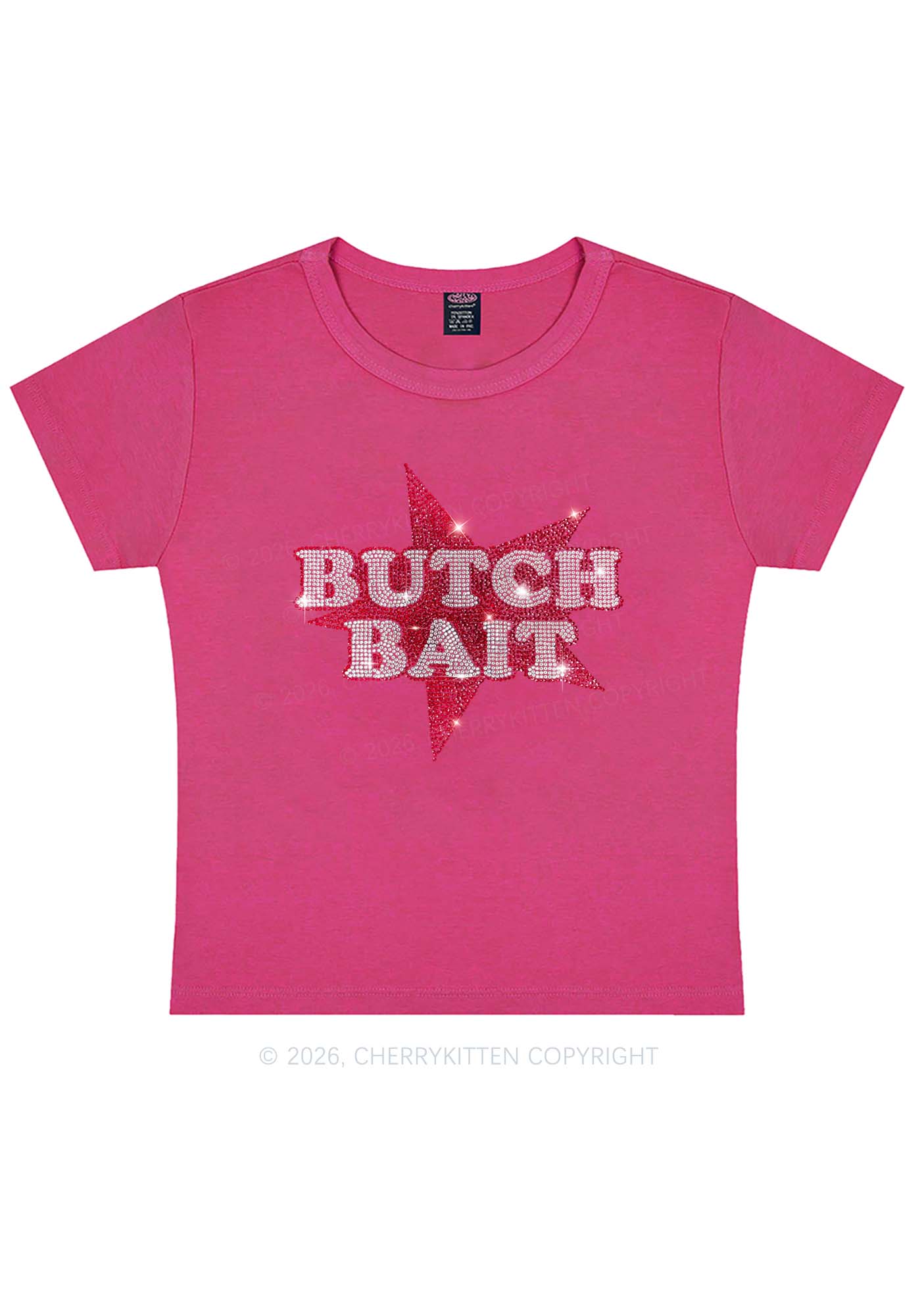 Rhinestone Butch Bait Pride Y2K Baby Tee Cherrykitten