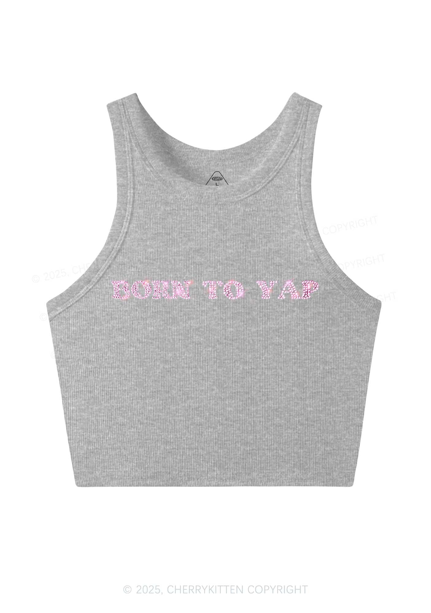 Rhinestone Born To Yap Y2K Crop Tank Top Cherrykitten