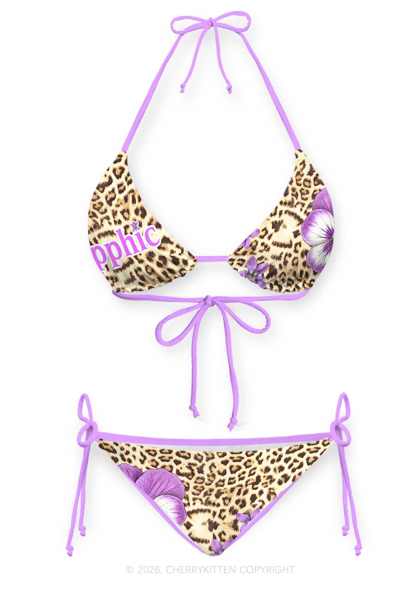 Purple Floral Sapphic Leopard Pride Y2K Print Bikini Set Cherrykitten