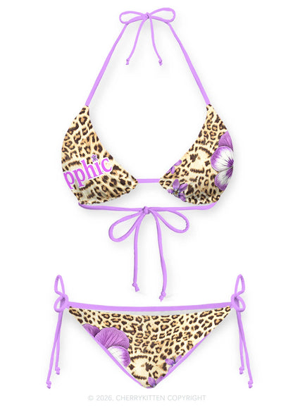 Purple Floral Sapphic Leopard Pride Y2K Print Bikini Set Cherrykitten