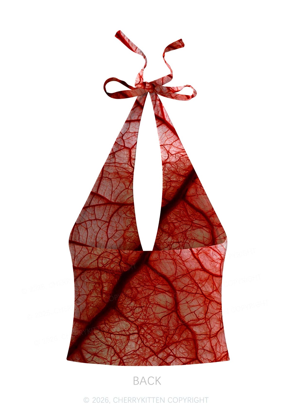 Halloween Red Blood Vessel Y2K Print Halter Deep V Neck Cami Cherrykitten