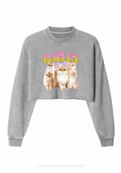 Custom Cat Photo Y2K Crop Washed Sweatshirts Cherrykitten