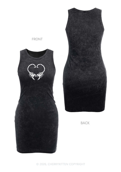 Skull Scorpion Heart Y2K Washed Tank Dress Cherrykitten