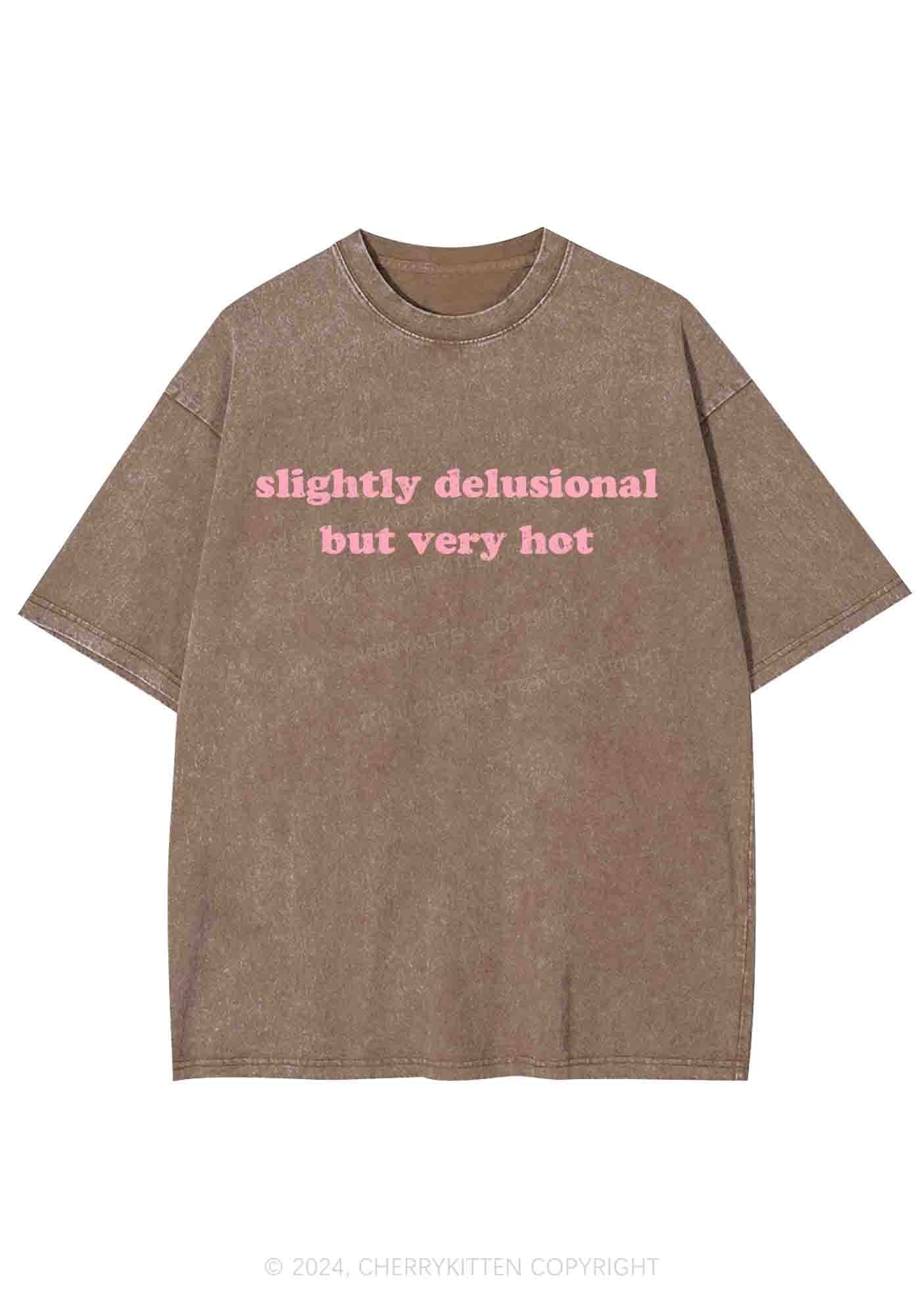 Slightly Delusional But Very Hot Y2K Washed Tee Cherrykitten