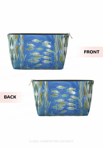 Undersea Fish Y2K Leather Makeup Bag Cherrykitten