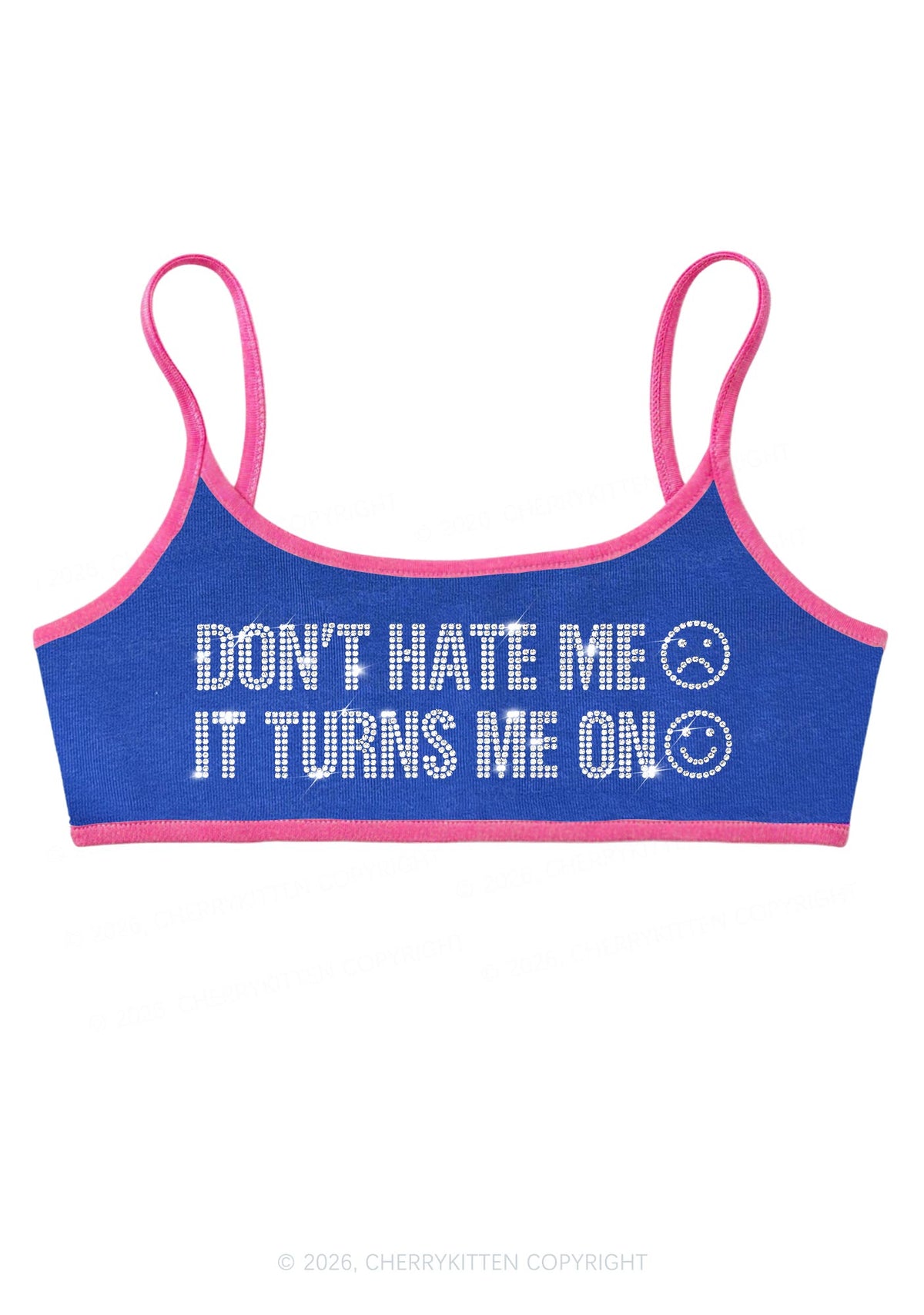 Rhinestone Dont Hate Me Y2K Super Crop Cami Cherrykitten