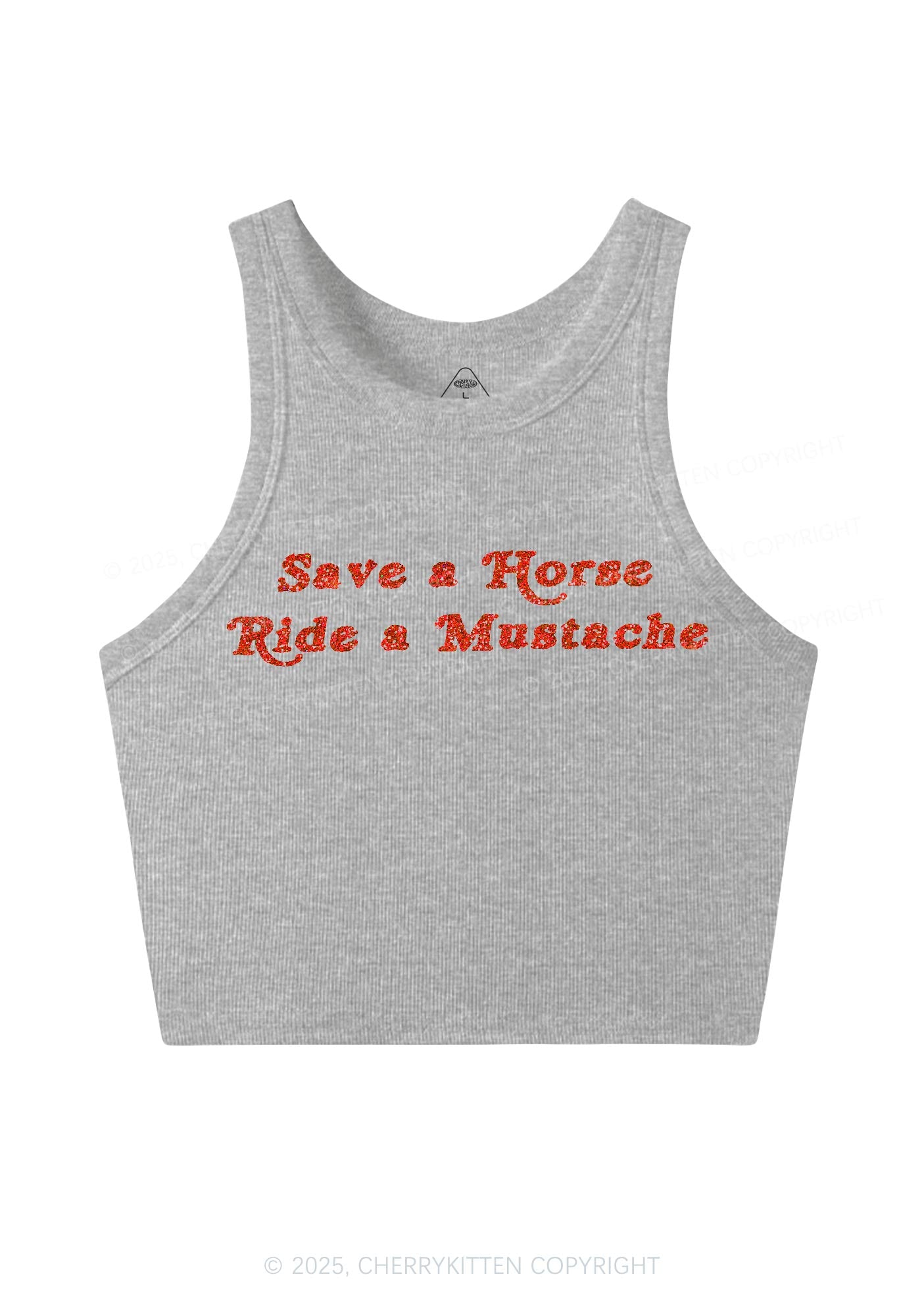 Glitter Ride A Mustache Y2K Crop Tank Top Cherrykitten