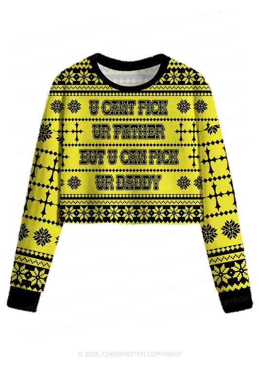 U Can Pick Ur Daddy Y2K Christmas Crop Knit Sweatshirt Cherrykitten