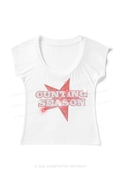 Rhinestone Cxxting Season Y2K V Neck T Shirts Cherrykitten
