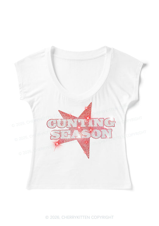 Rhinestone Cxxting Season Y2K V Neck T Shirts Cherrykitten