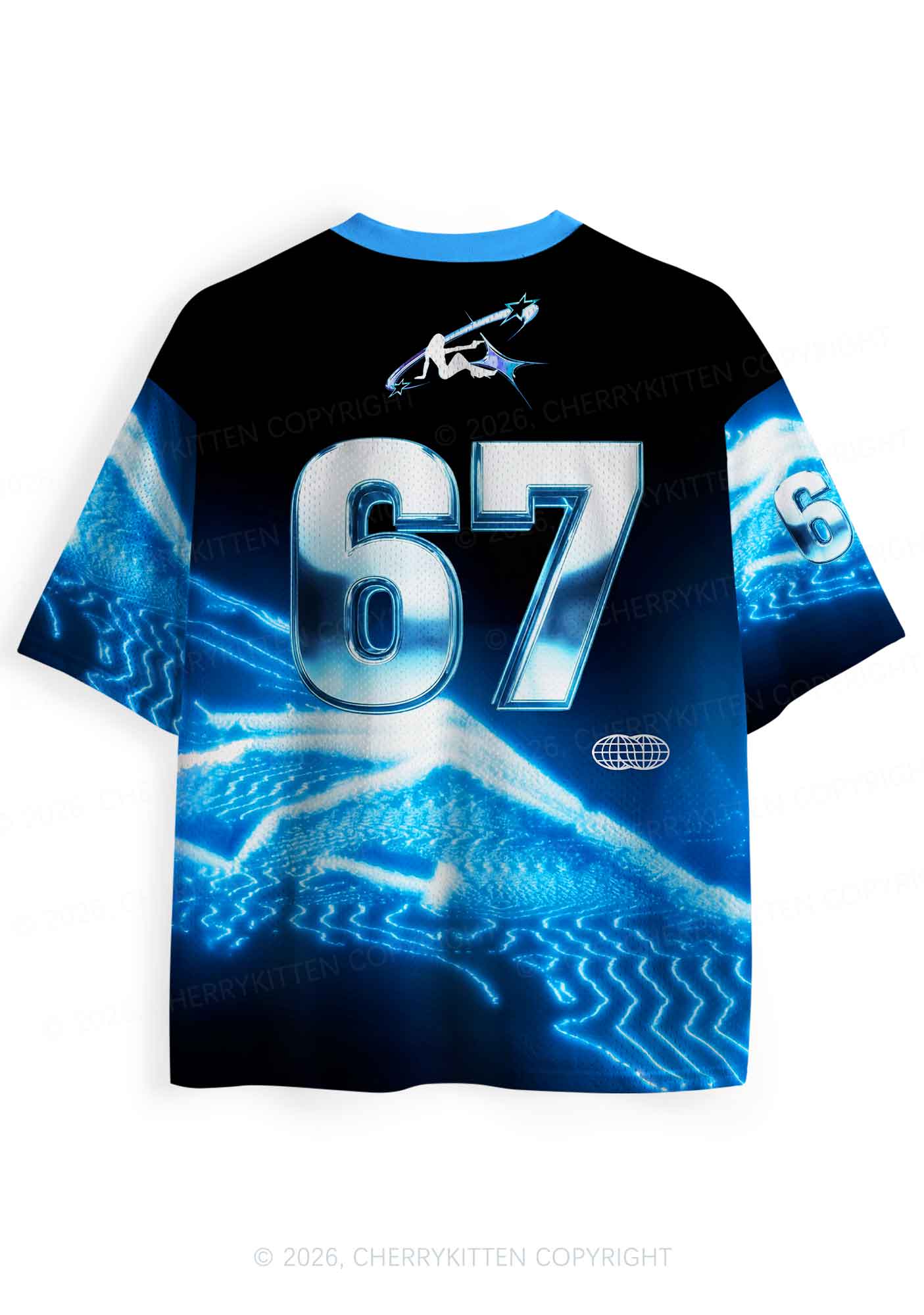 Blue Liquid Wave Househead Y2K Sport Jersey Shirts Cherrykitten