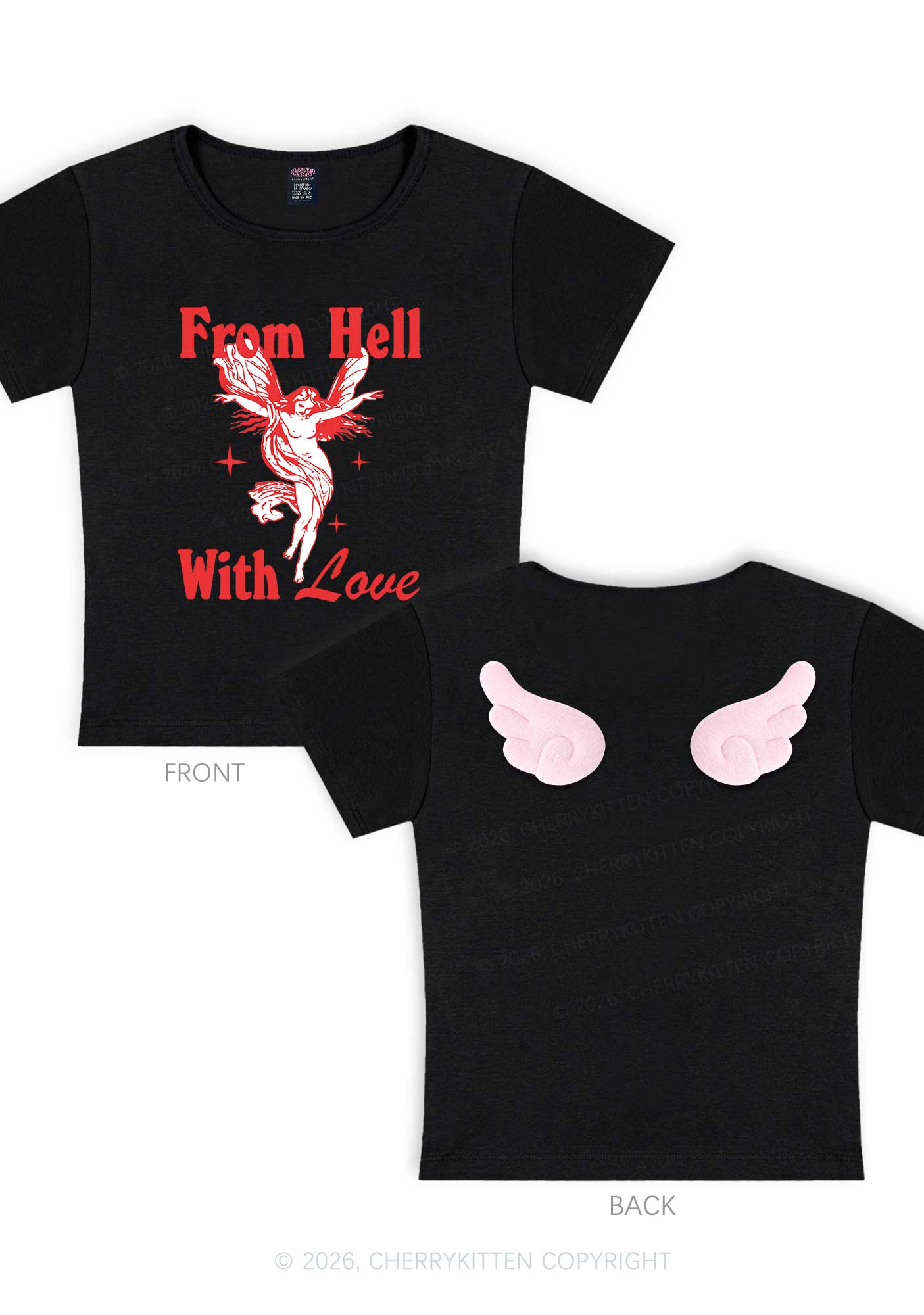 From Hell With Love Y2K Goth Angel Wings Baby Tee Cherrykitten